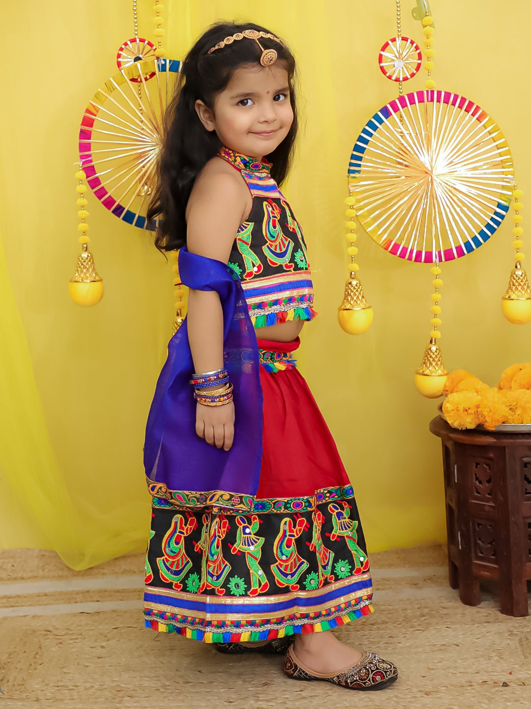 BownBee  Pure Cotton Embroidered Navratri Chaniya Choli & Dupatta set For Girls - Yellow