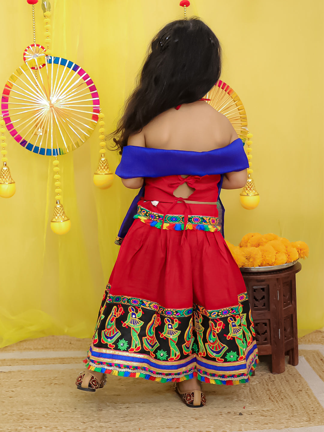 BownBee  Pure Cotton Embroidered Navratri Chaniya Choli & Dupatta set For Girls - Yellow