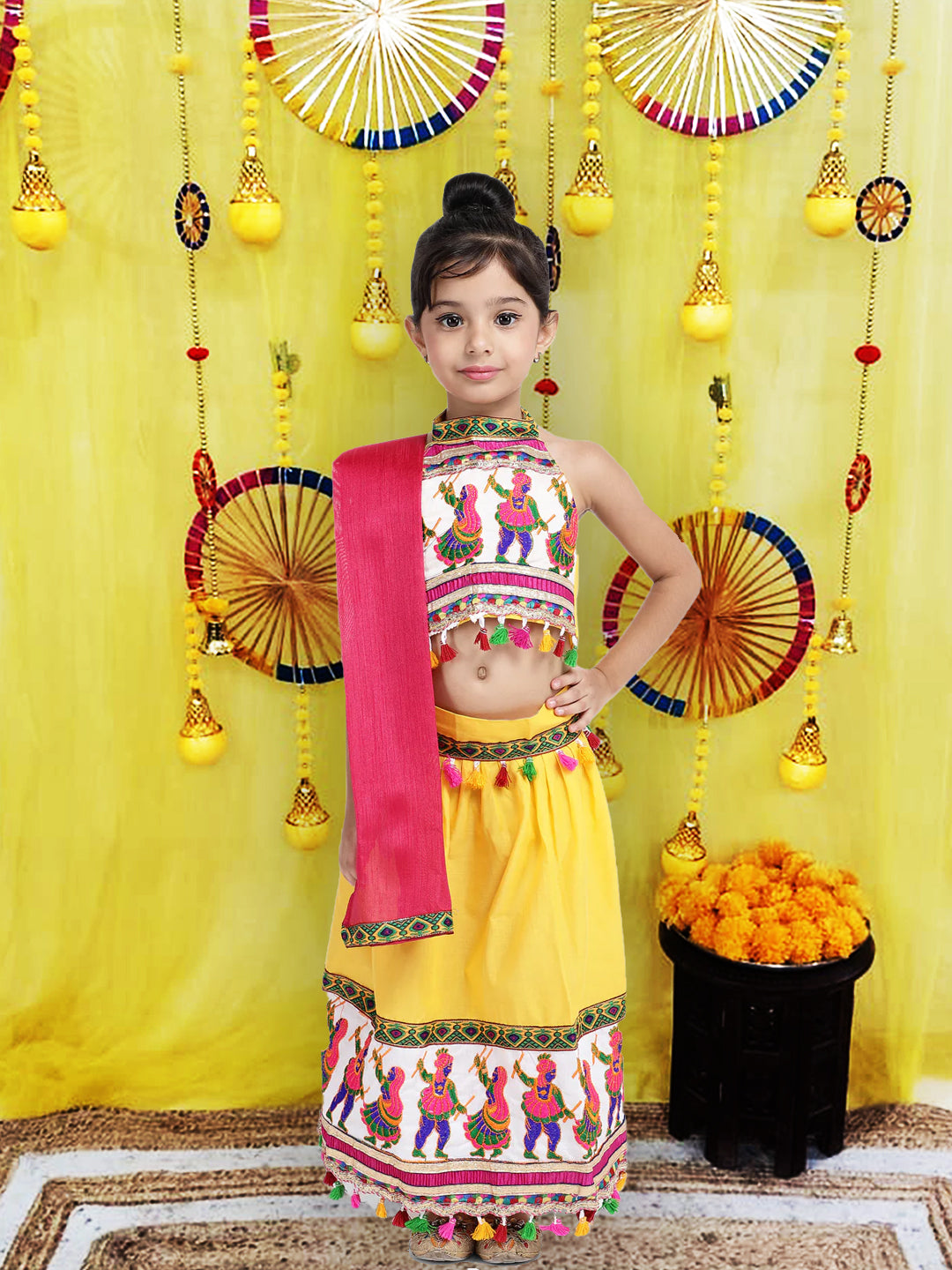 BownBee  Pure Cotton Embroidered Navratri Chaniya Choli & Dupatta set For Girls - Red