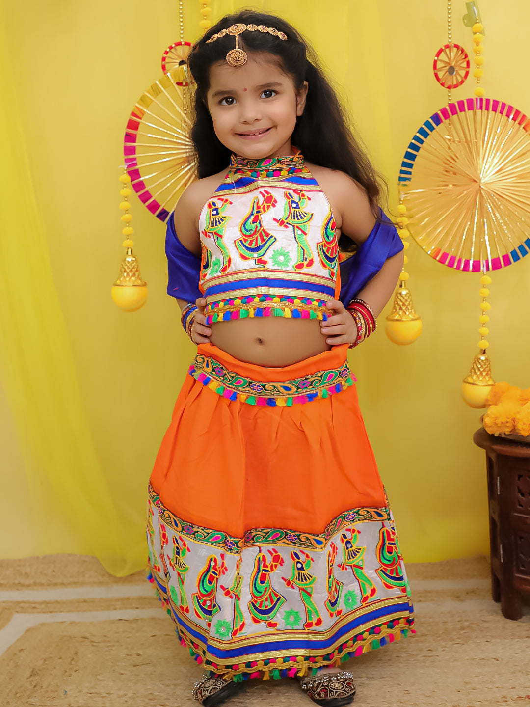 BownBee  Pure Cotton Embroidered Navratri Chaniya Choli & Dupatta set For Girls - Pink