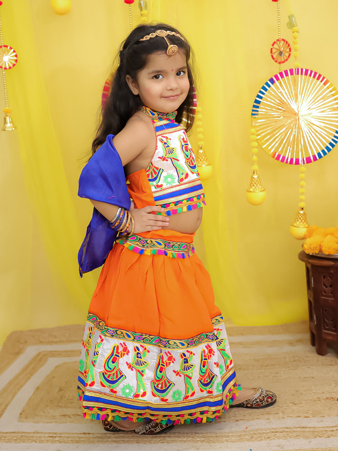 BownBee  Pure Cotton Embroidered Navratri Chaniya Choli & Dupatta set For Girls - Pink
