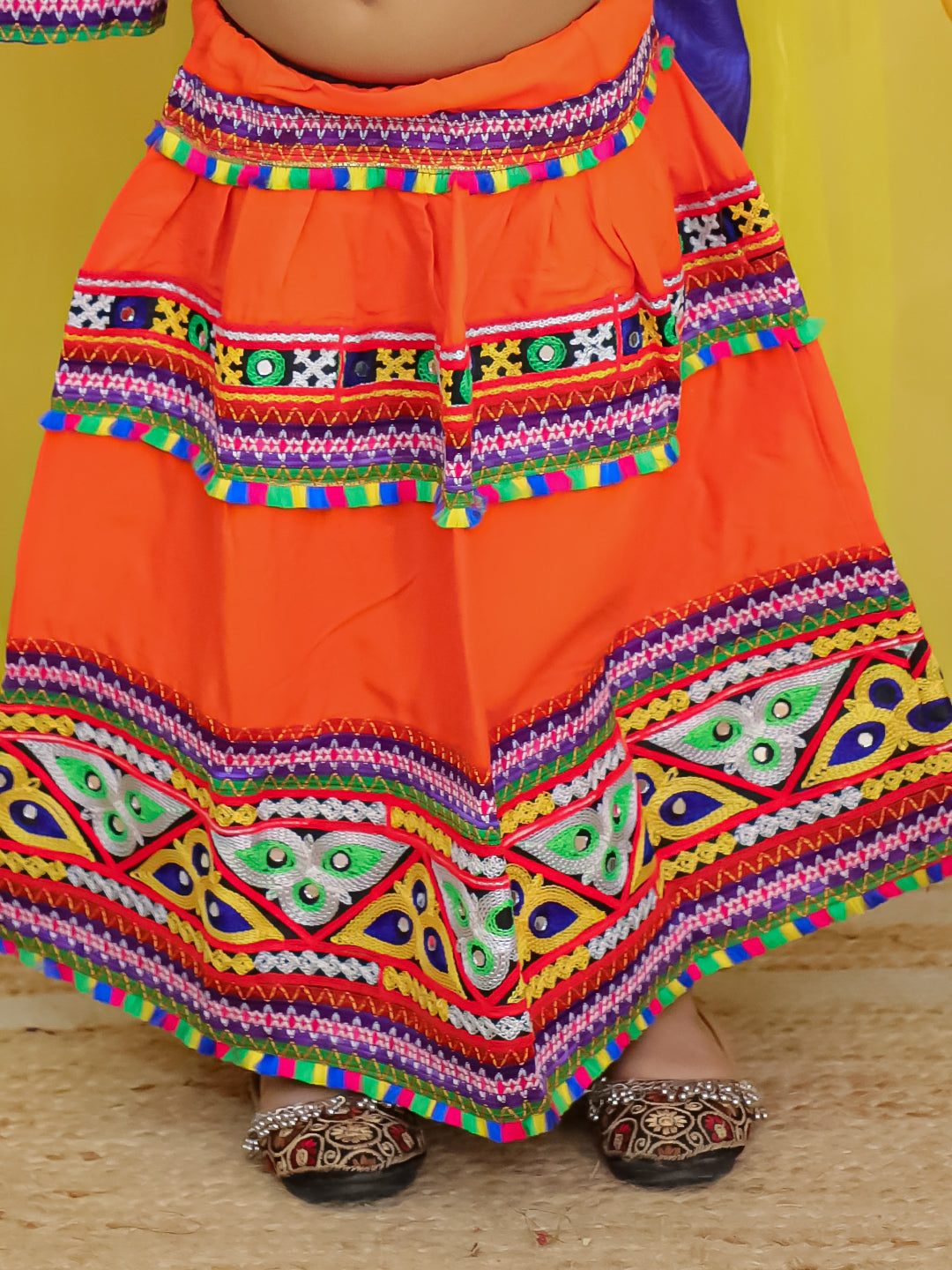 BownBee  Pure Cotton Embroidered Navratri Chaniya Choli & Dupatta set For Girls - Orange