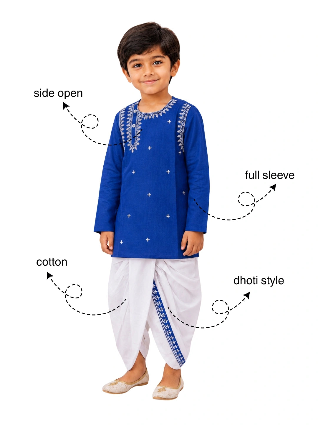 BownBee Embroidered Bengali Style Dhoti Kurta Set For Boys