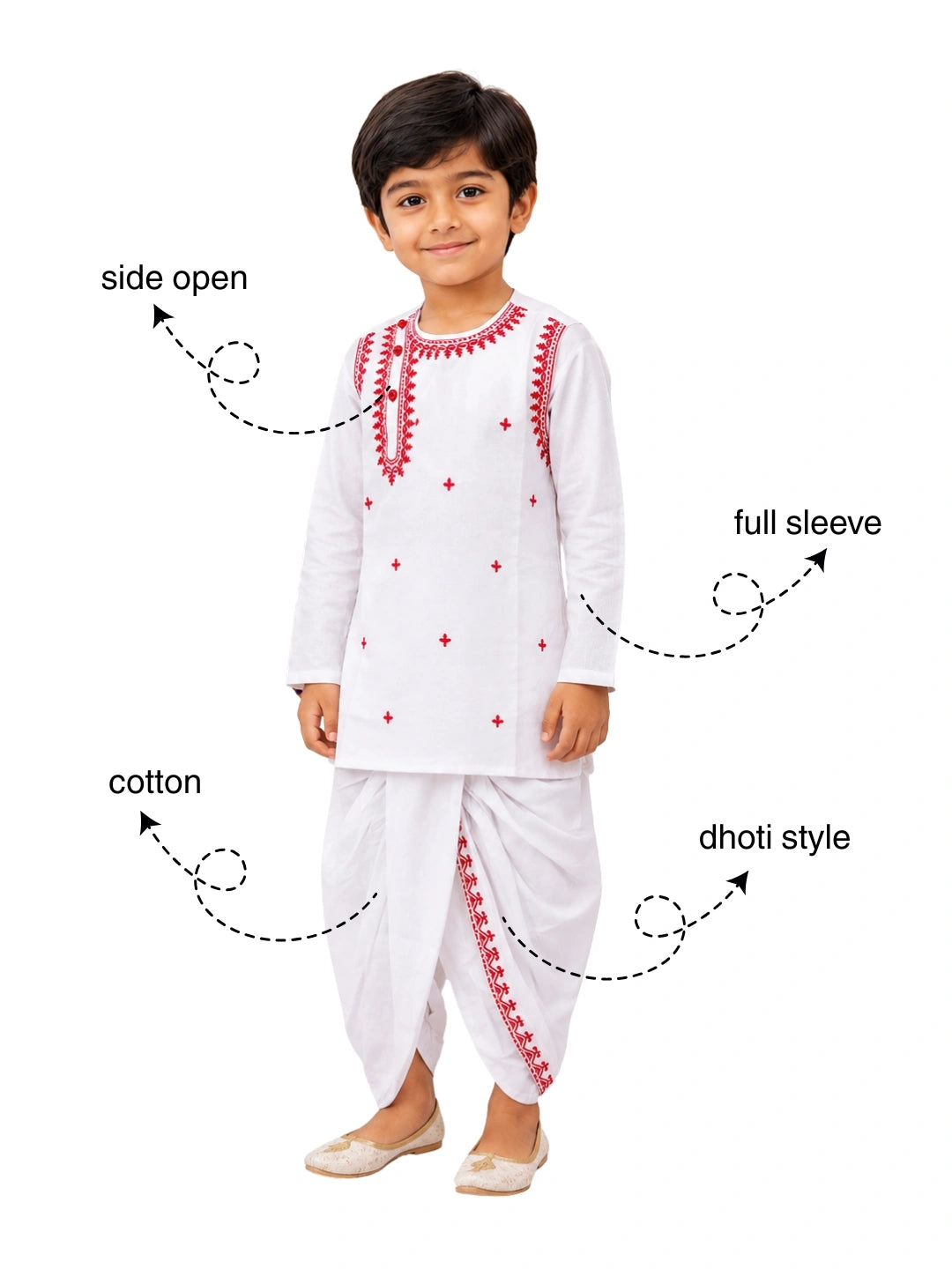 BownBee Embroidered Bengali Style Dhoti Kurta Set For Boys