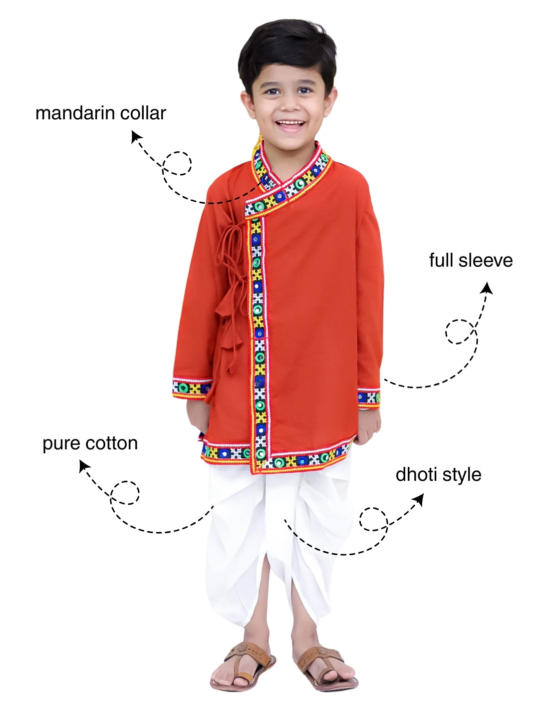 BownBee Festive Angrakha Style Dhoti Kurta Set For Boys