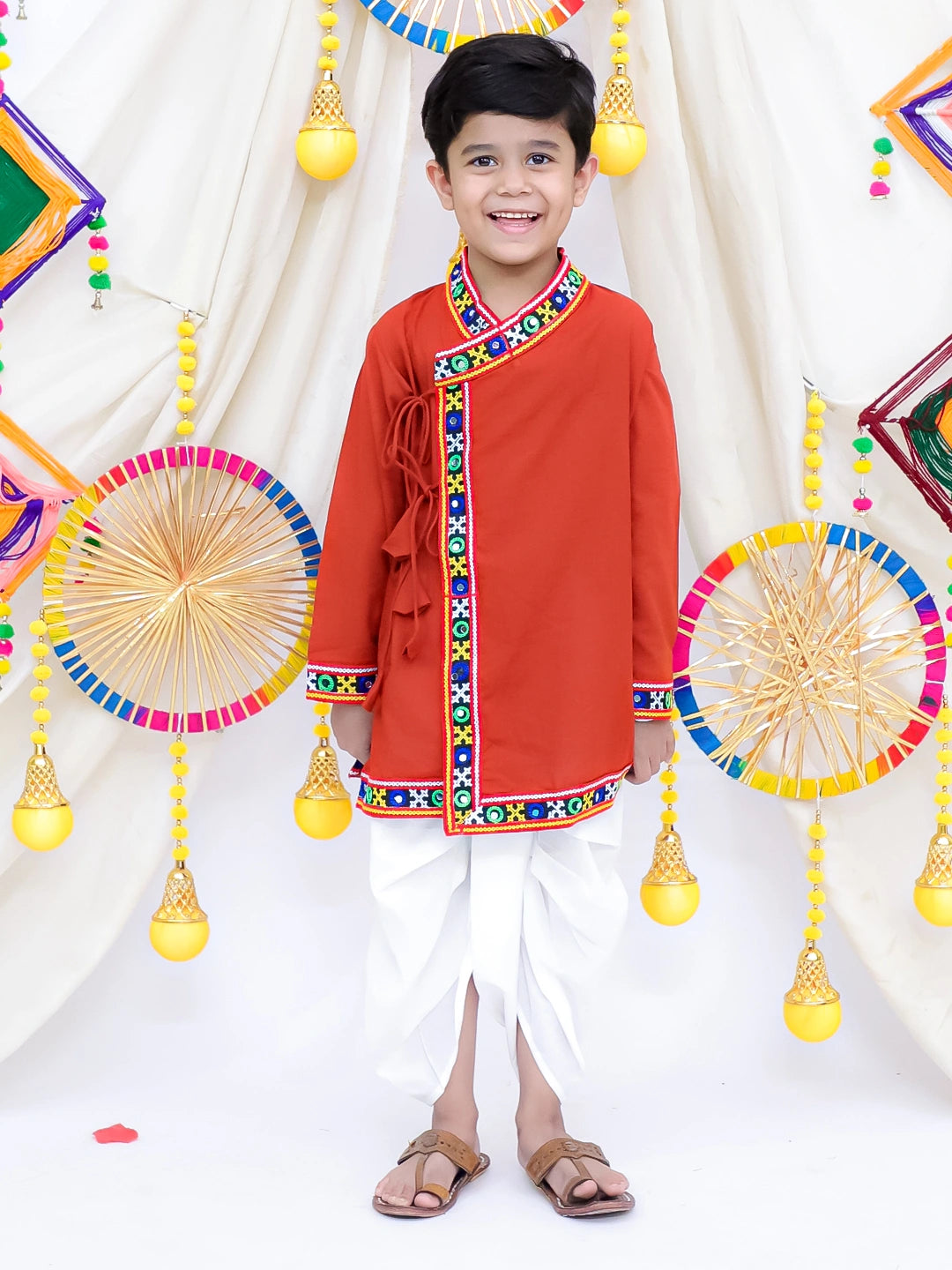 BownBee Festive Angrakha Style Dhoti Kurta Set For Boys