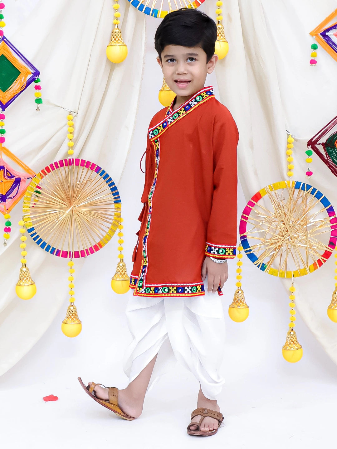 BownBee Festive Angrakha Style Dhoti Kurta Set For Boys