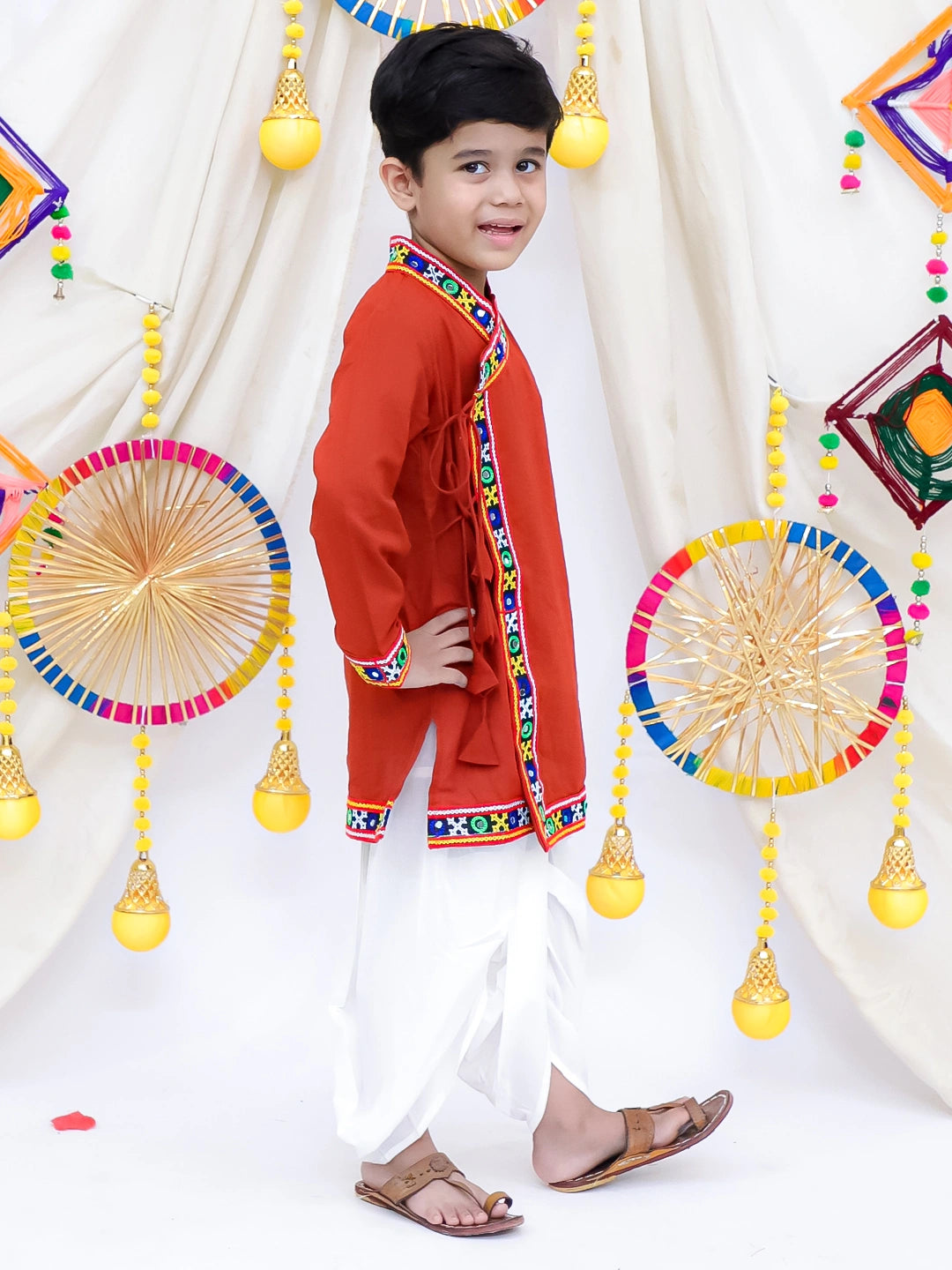 BownBee Festive Angrakha Style Dhoti Kurta Set For Boys