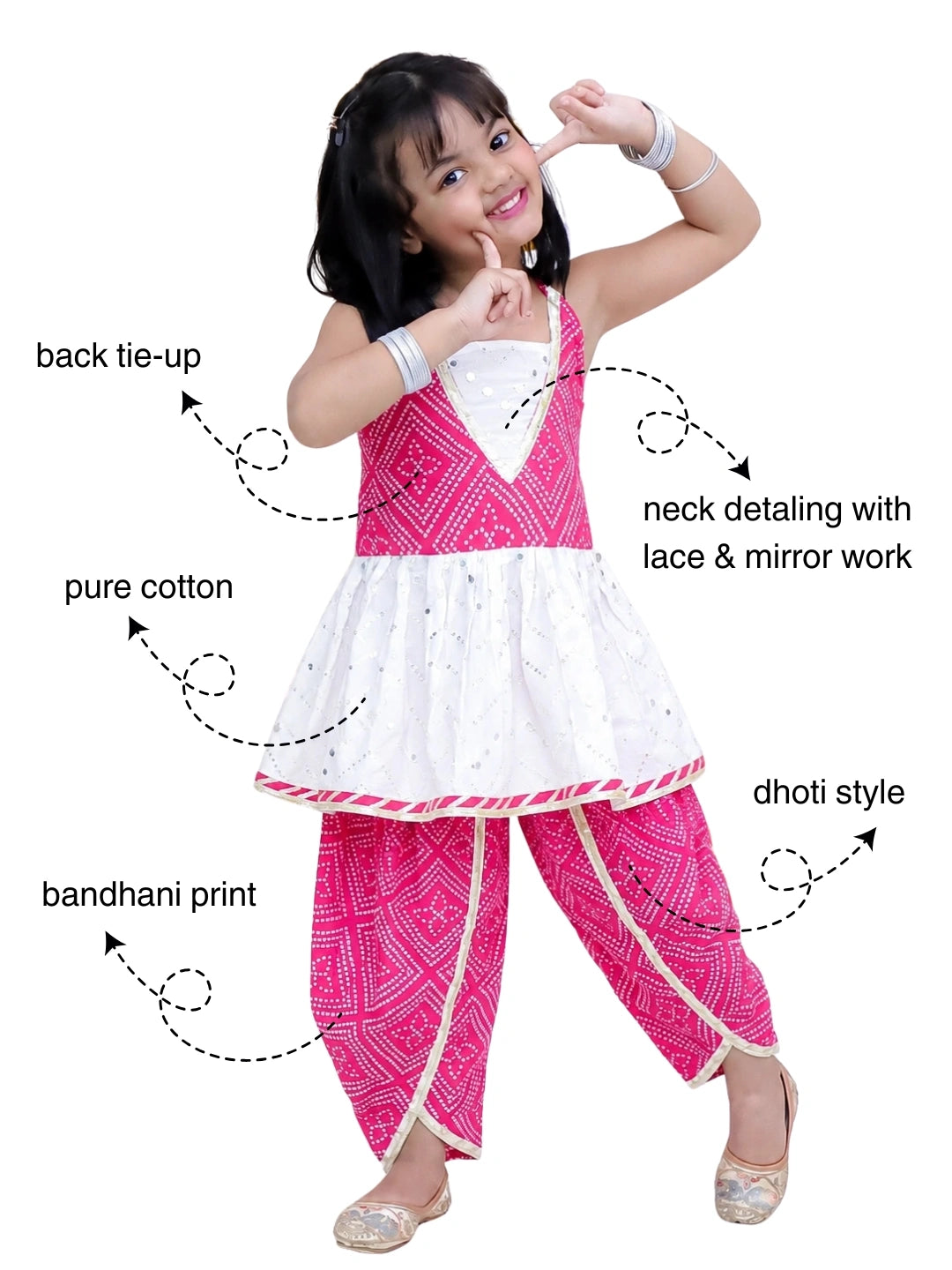 Bownbee Mirror Work Halter Top With Dhoti Set For Girls