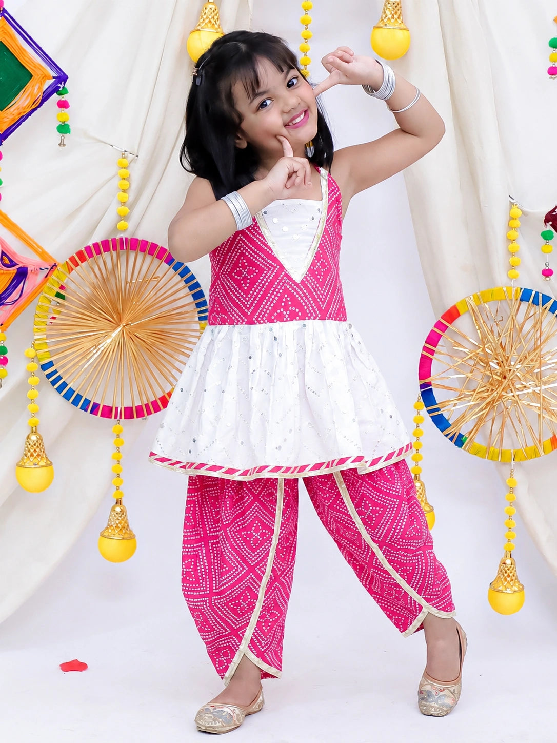 Bownbee Mirror Work Halter Top With Dhoti Set For Girls