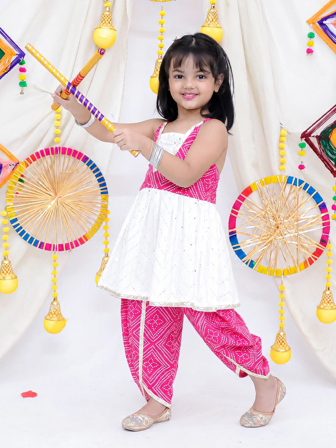 Bownbee Mirror Work Halter Top With Dhoti Set For Girls