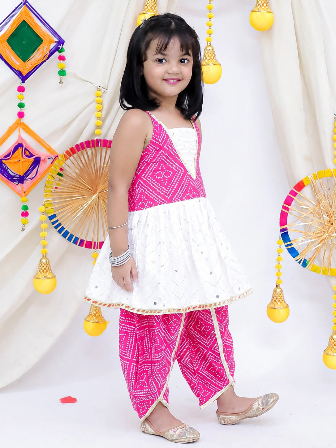 Bownbee Mirror Work Halter Top With Dhoti Set For Girls