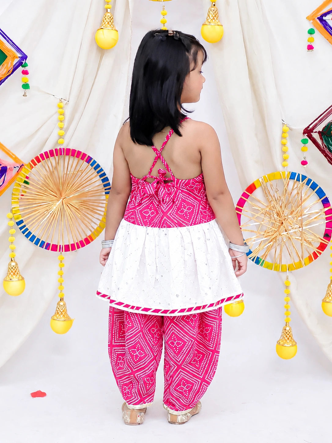Bownbee Mirror Work Halter Top With Dhoti Set For Girls