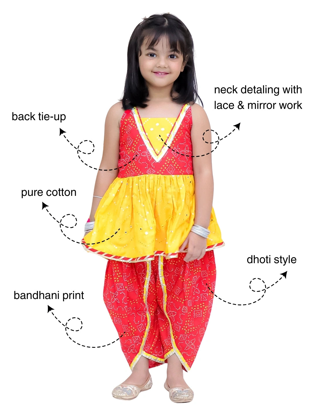 Bownbee Mirror Work Halter Top With Dhoti Set For Girls