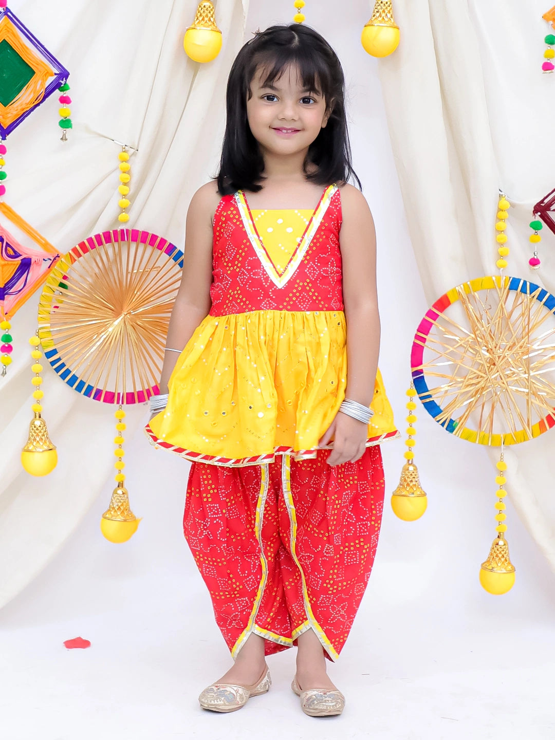 Bownbee Mirror Work Halter Top With Dhoti Set For Girls