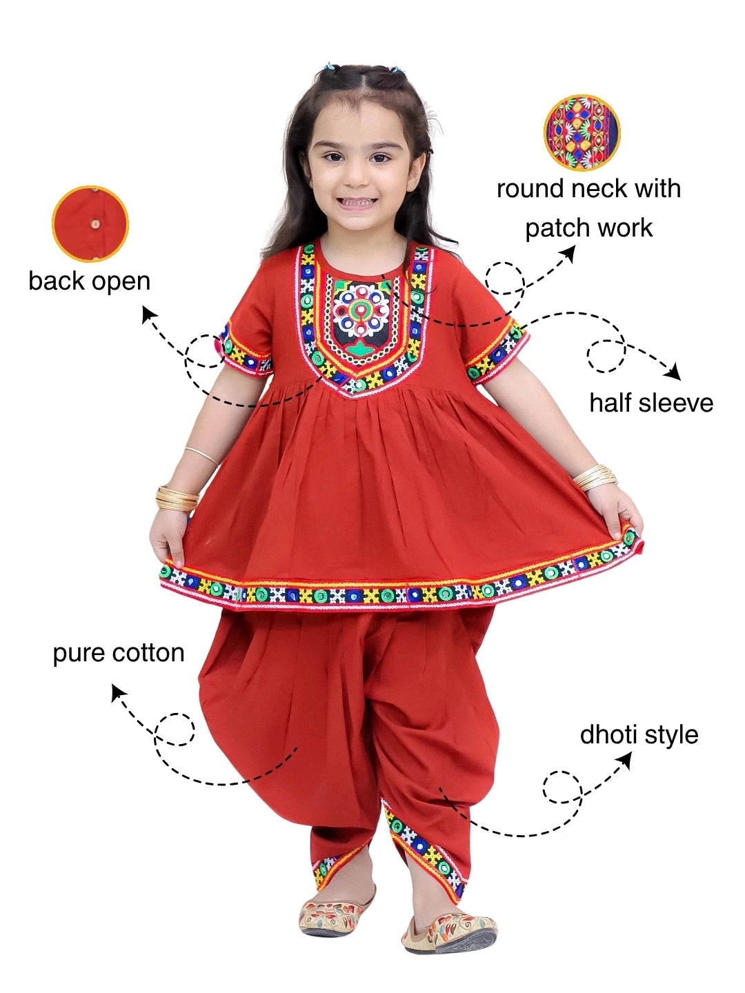BownBee Pure Cotton Short Sleeve Kurti With Dhoti Set For Girls