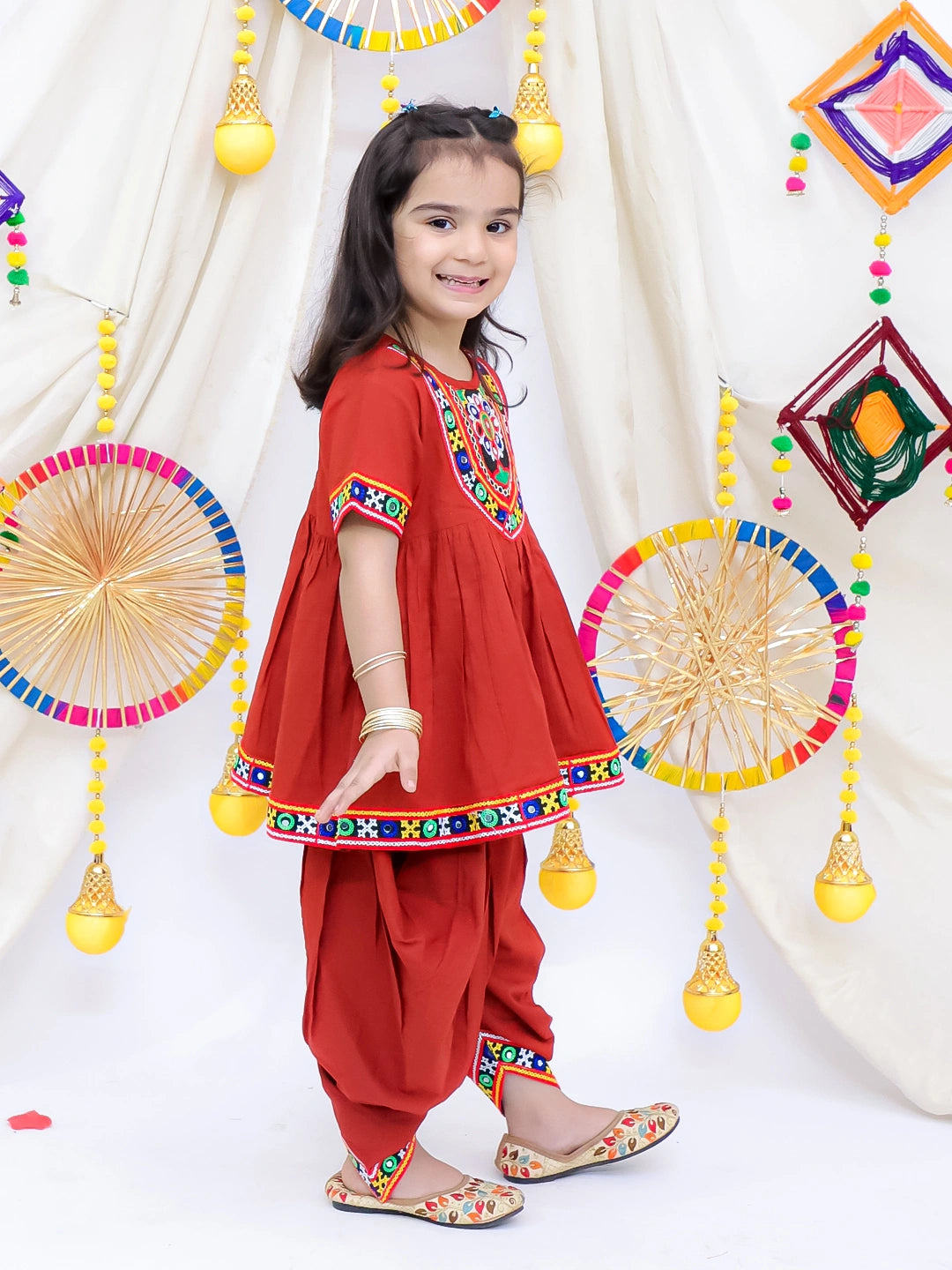 BownBee Pure Cotton Short Sleeve Kurti With Dhoti Set For Girls