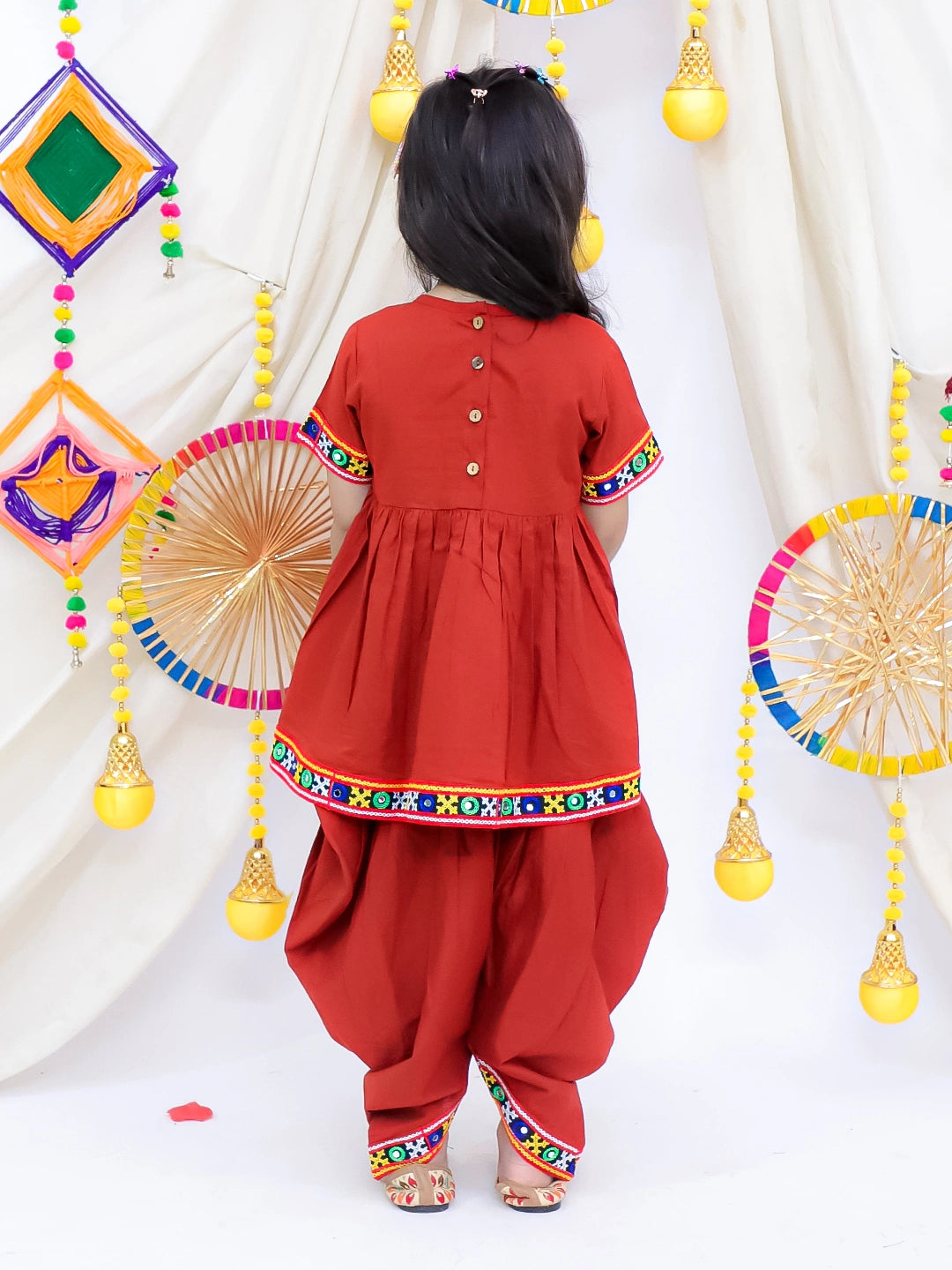 BownBee Pure Cotton Short Sleeve Kurti With Dhoti Set For Girls