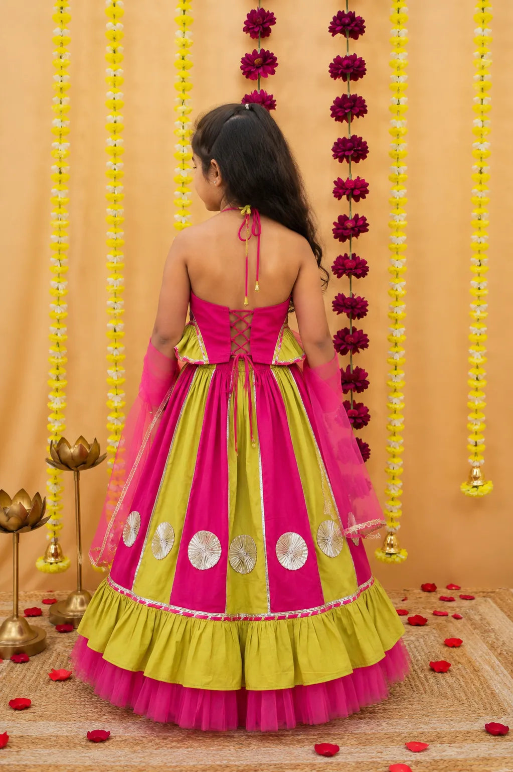 BownBee Pure Cotton Multicolored Lehenga Choli & Dupatta Set For Girls