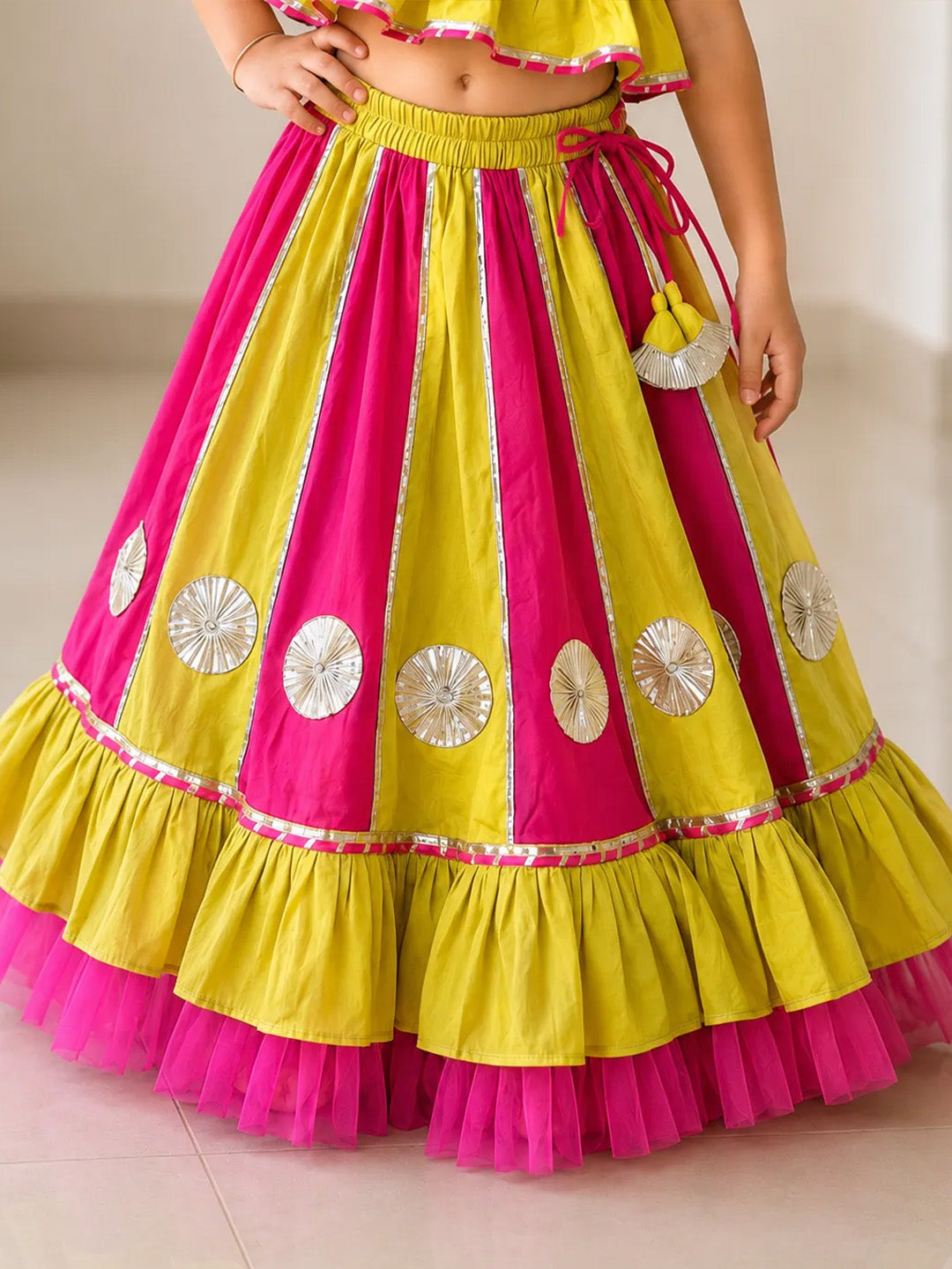 BownBee Pure Cotton Multicolored Lehenga Choli & Dupatta Set For Girls