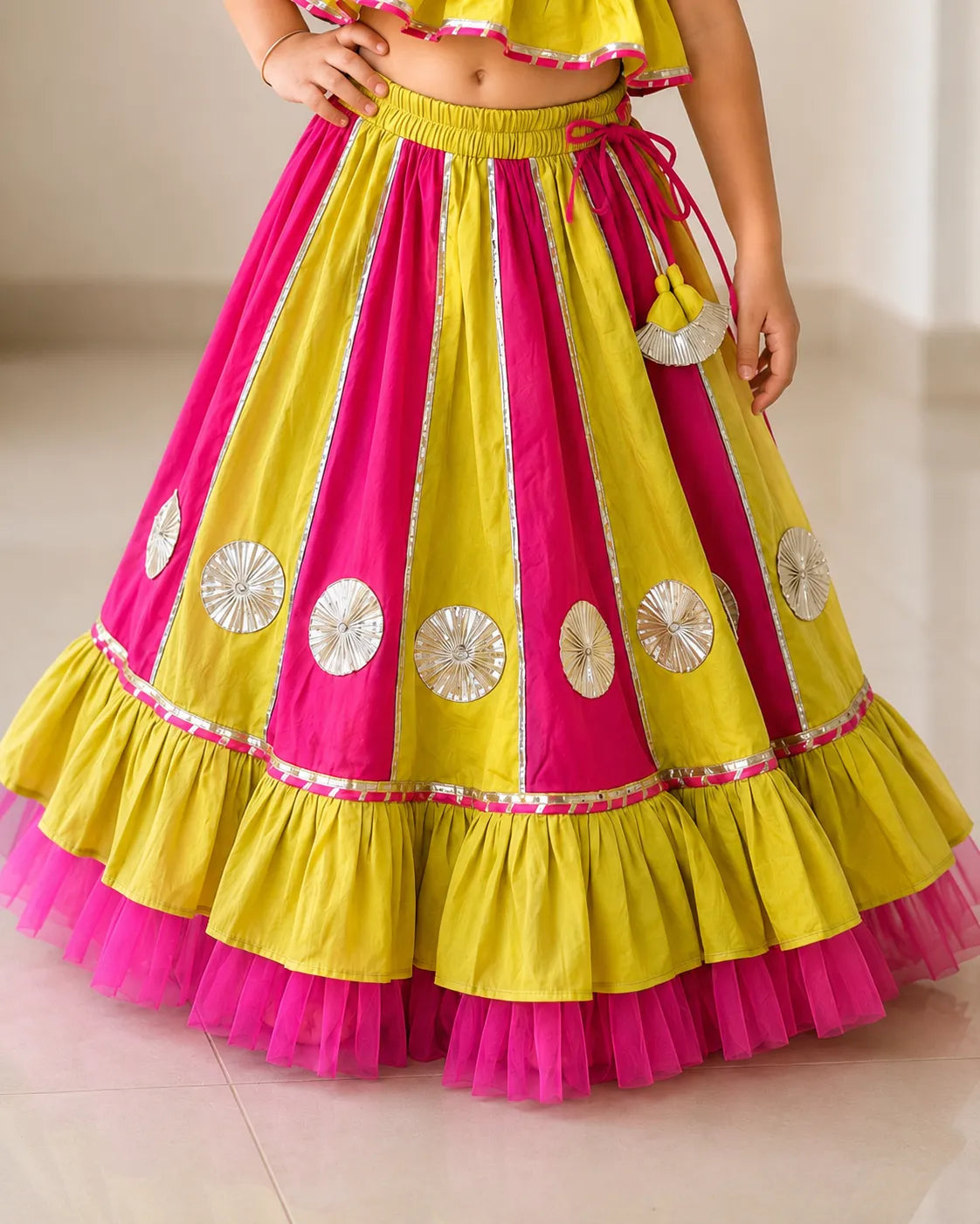 BownBee Pure Cotton Multicolored Lehenga Choli & Dupatta Set For Girls