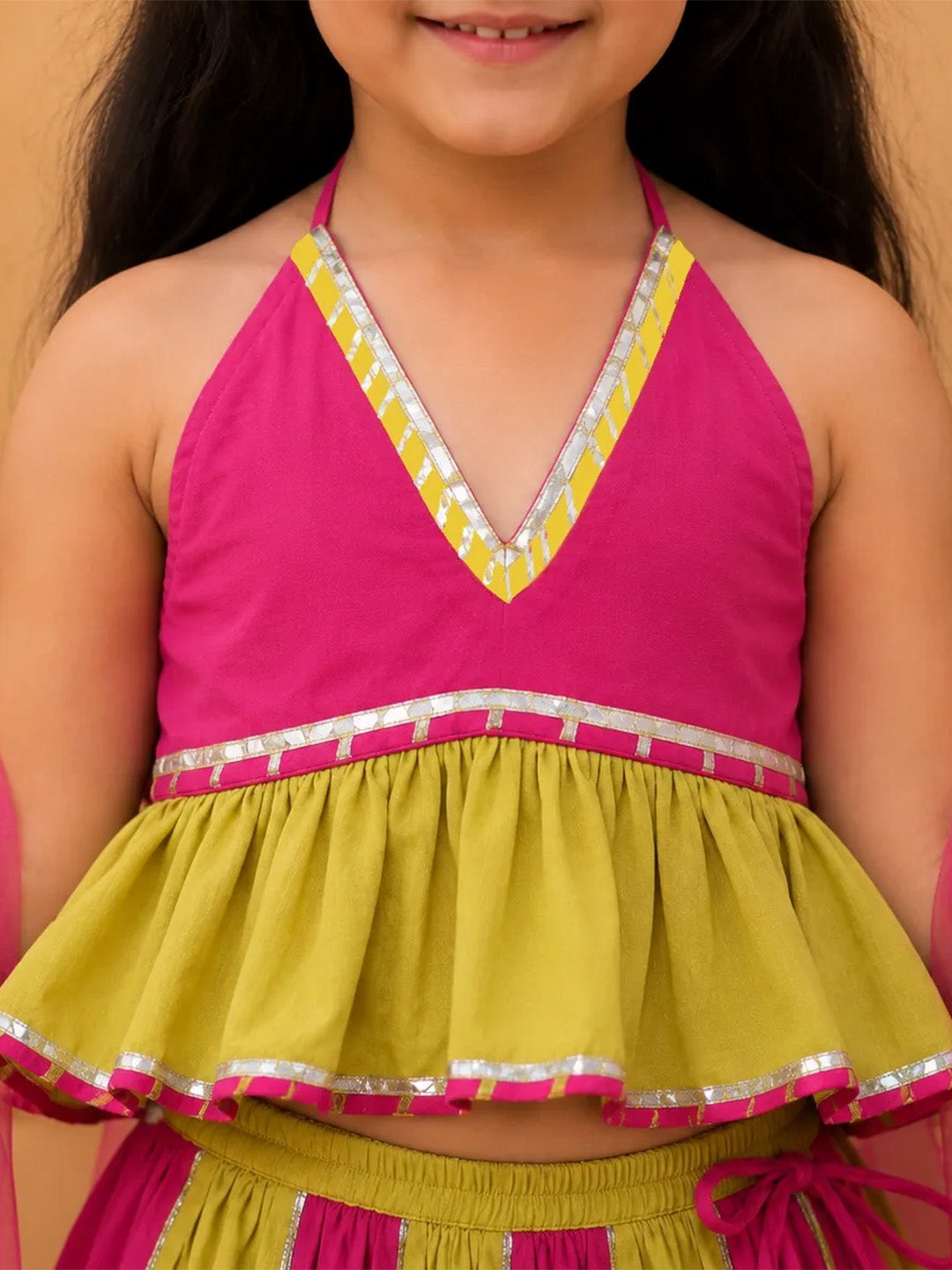 BownBee Pure Cotton Multicolored Lehenga Choli & Dupatta Set For Girls