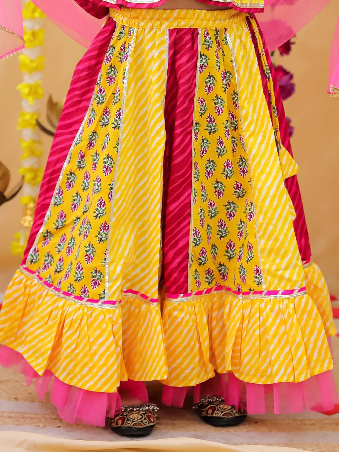 BownBee Pure Cotton Multicolored Lehenga Choli & Dupatta Set For Girls