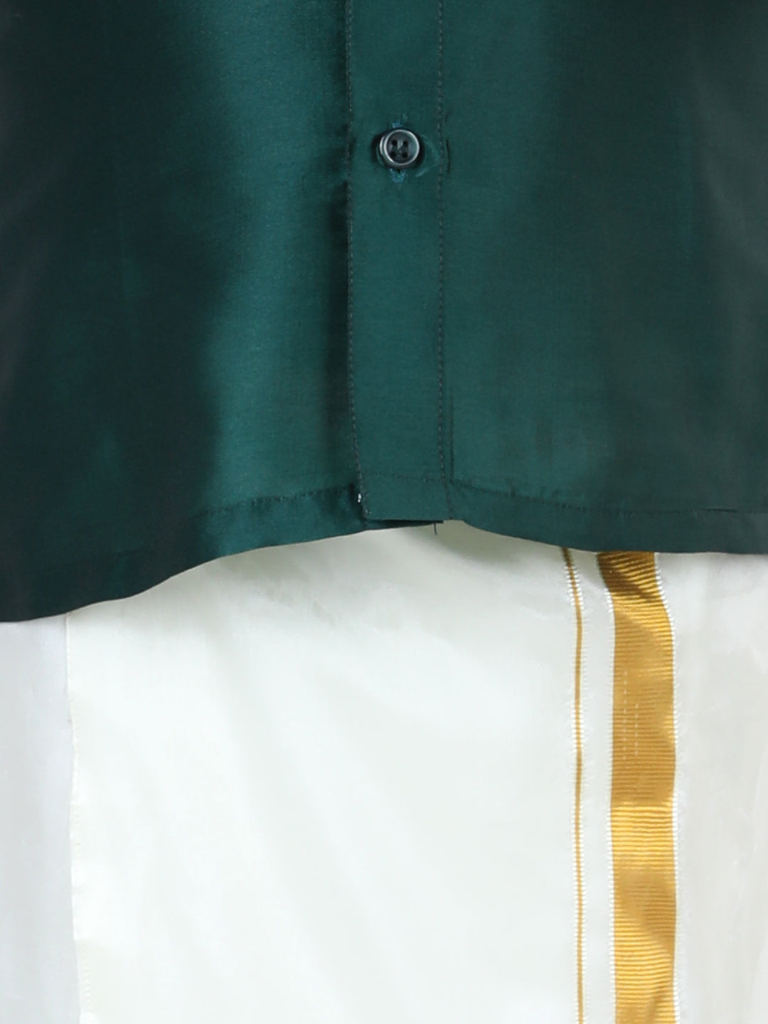 BownBee Half Sleeves Solid Shirt With Mundu Dhoti - Green