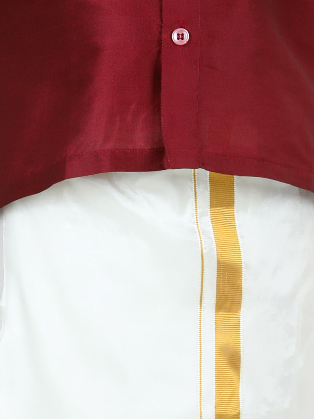 BownBee Half Sleeves Solid Shirt With Mundu Dhoti - Maroon