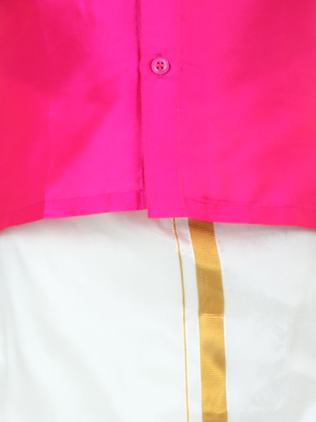 BownBee Half Sleeves Solid Shirt With Mundu Dhoti - Pink