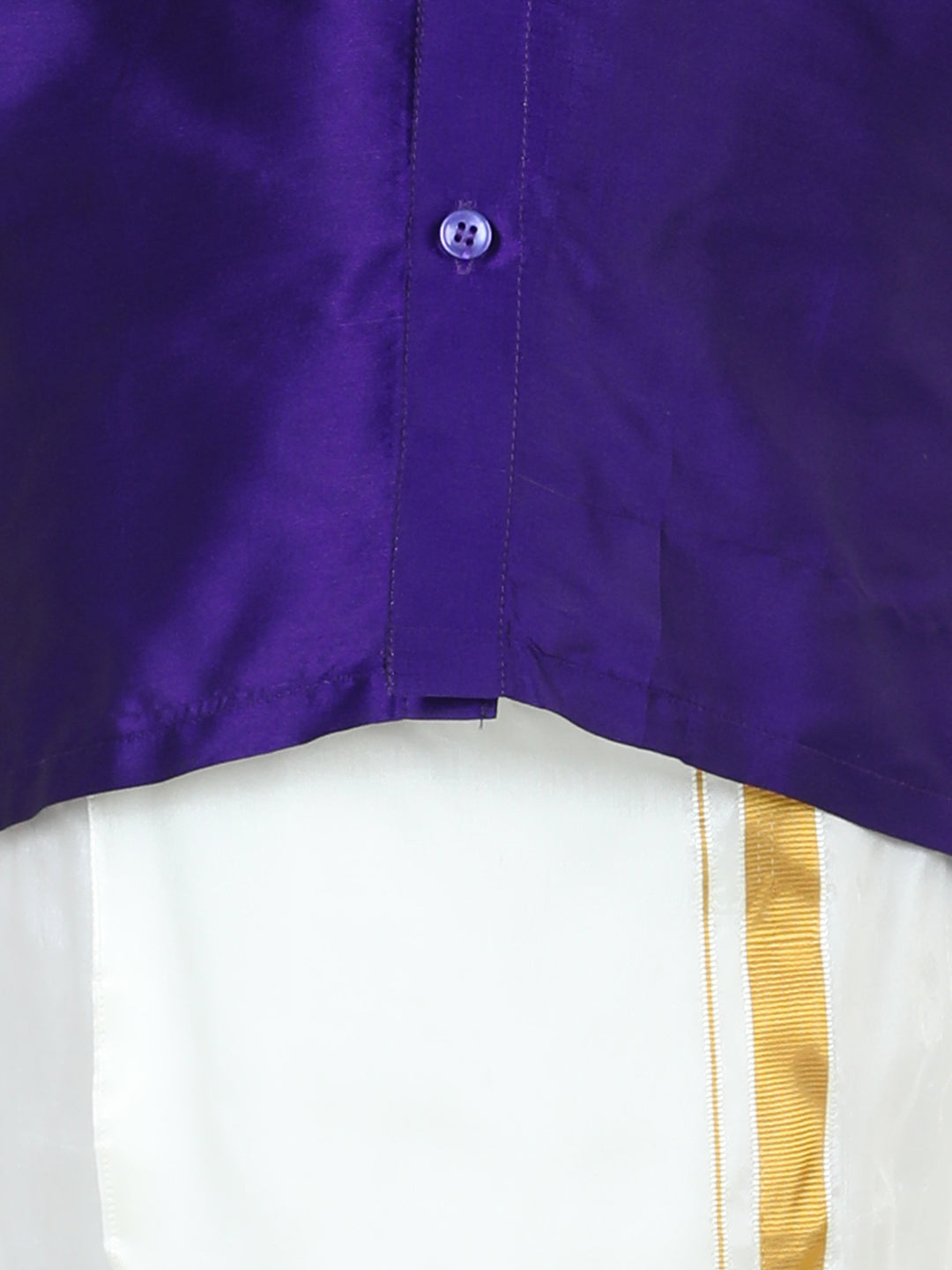 BownBee Half Sleeves Solid Shirt With Mundu Dhoti - Purple