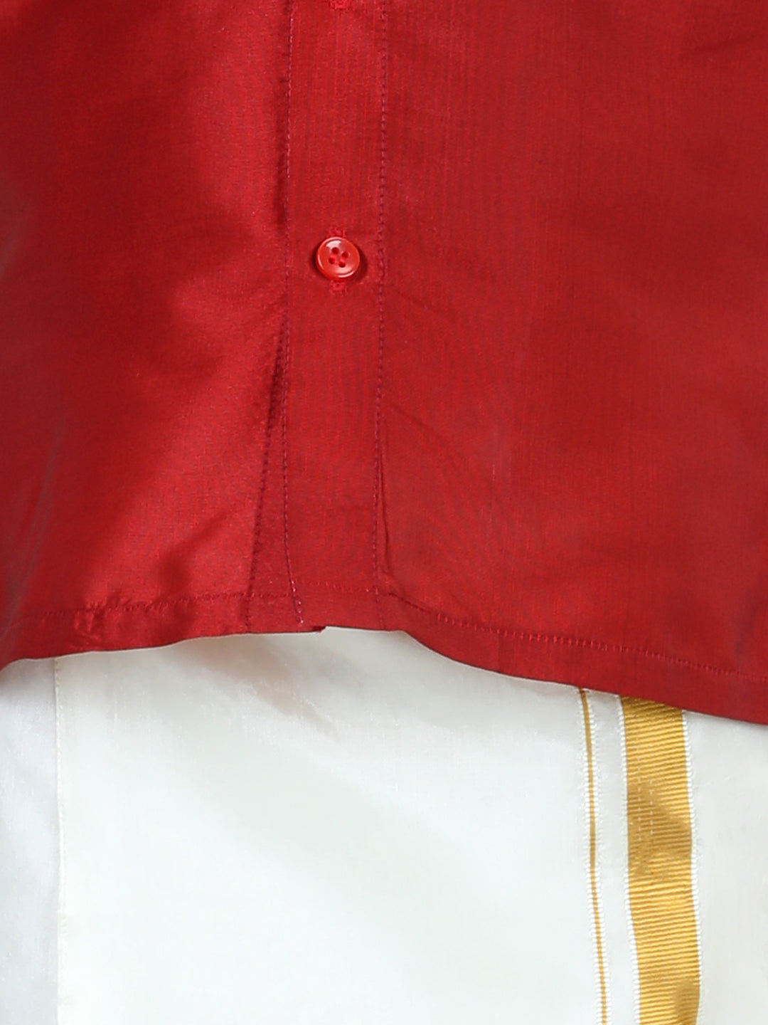 BownBee Half Sleeves Solid Shirt With Mundu Dhoti - Red