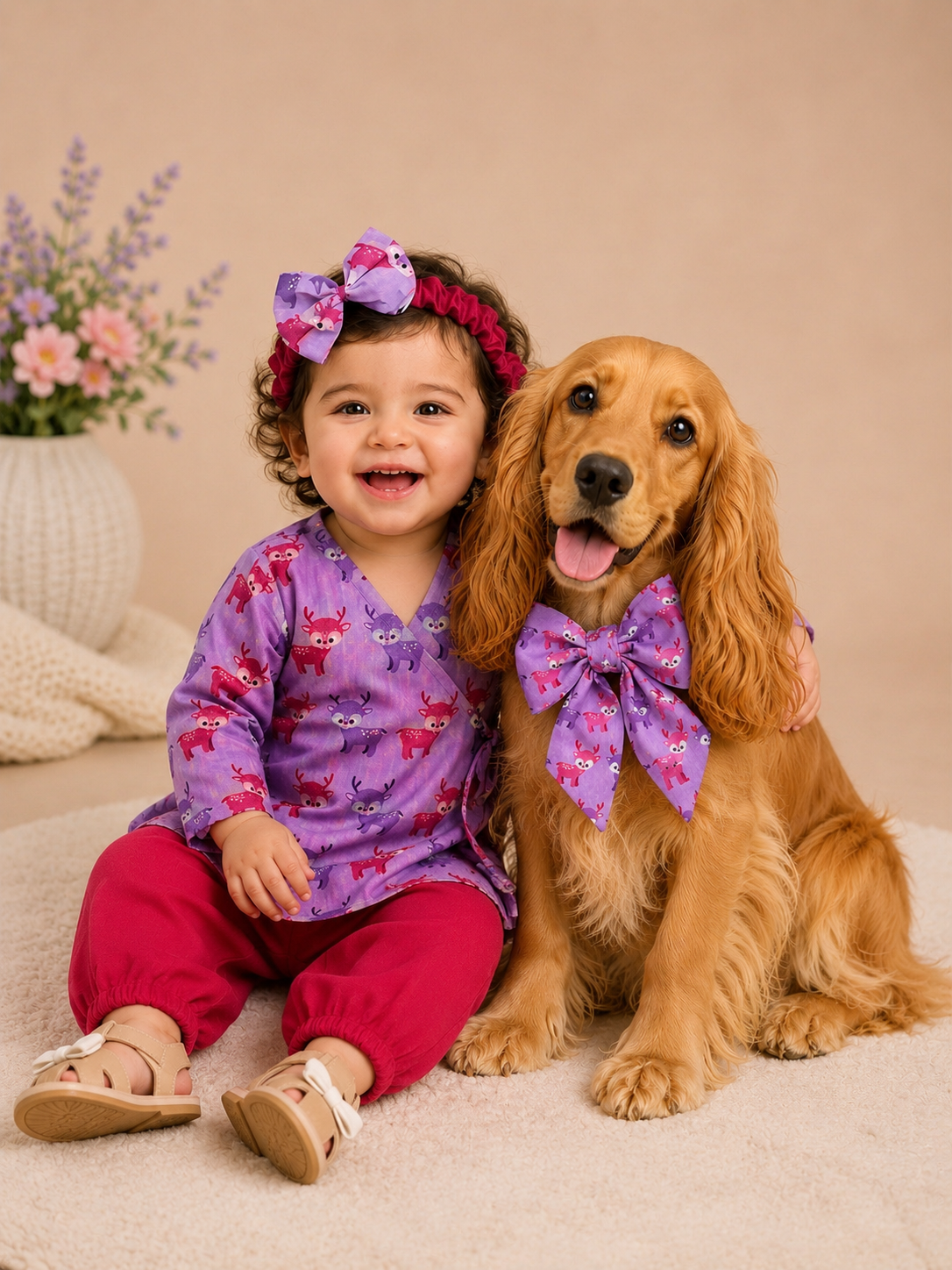 BownBee Pure Cotton Jhabla Harem & Bow-Tie Collar Set Combo