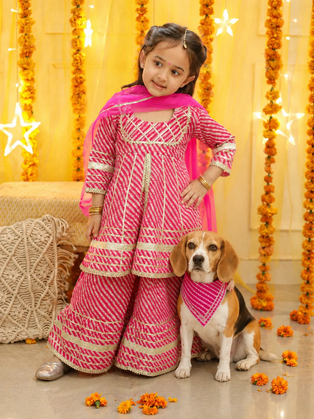 BownBee Pure Cotton Ethnic suit With Dupatta & Bandana Set Combo