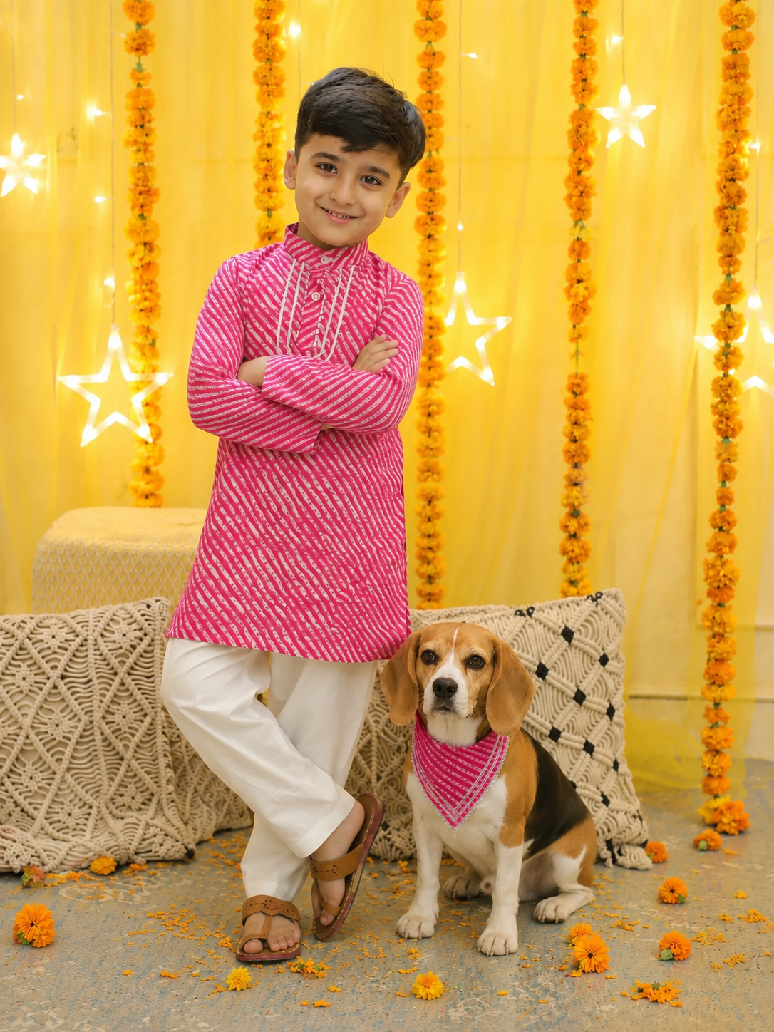 BownBee Pure Cotton Kurta Pajama & Bandana Set Combo