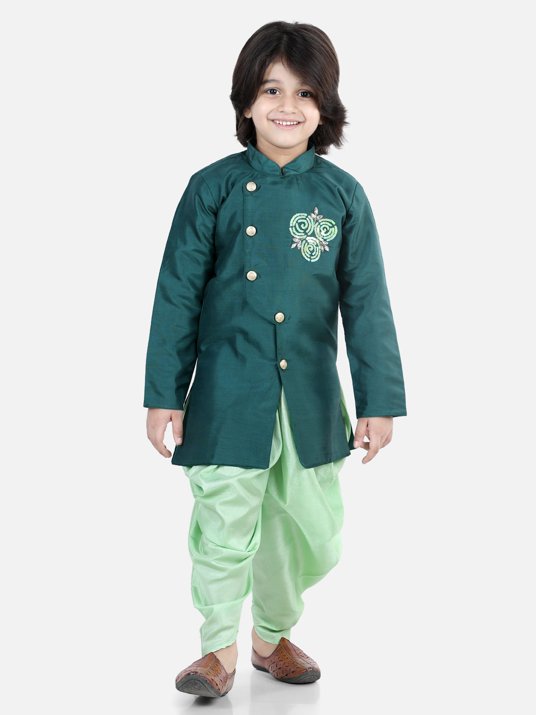 BownBee Boys Hand Embroidered Full Sleeves Kurta With Dhoti Sherwani