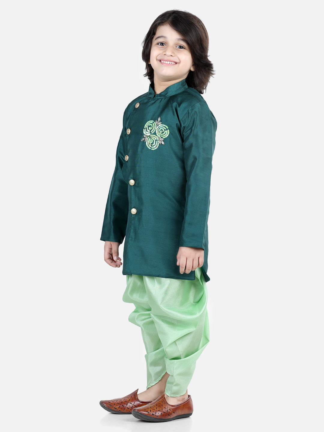 BownBee Boys Hand Embroidered Full Sleeves Kurta With Dhoti Sherwani