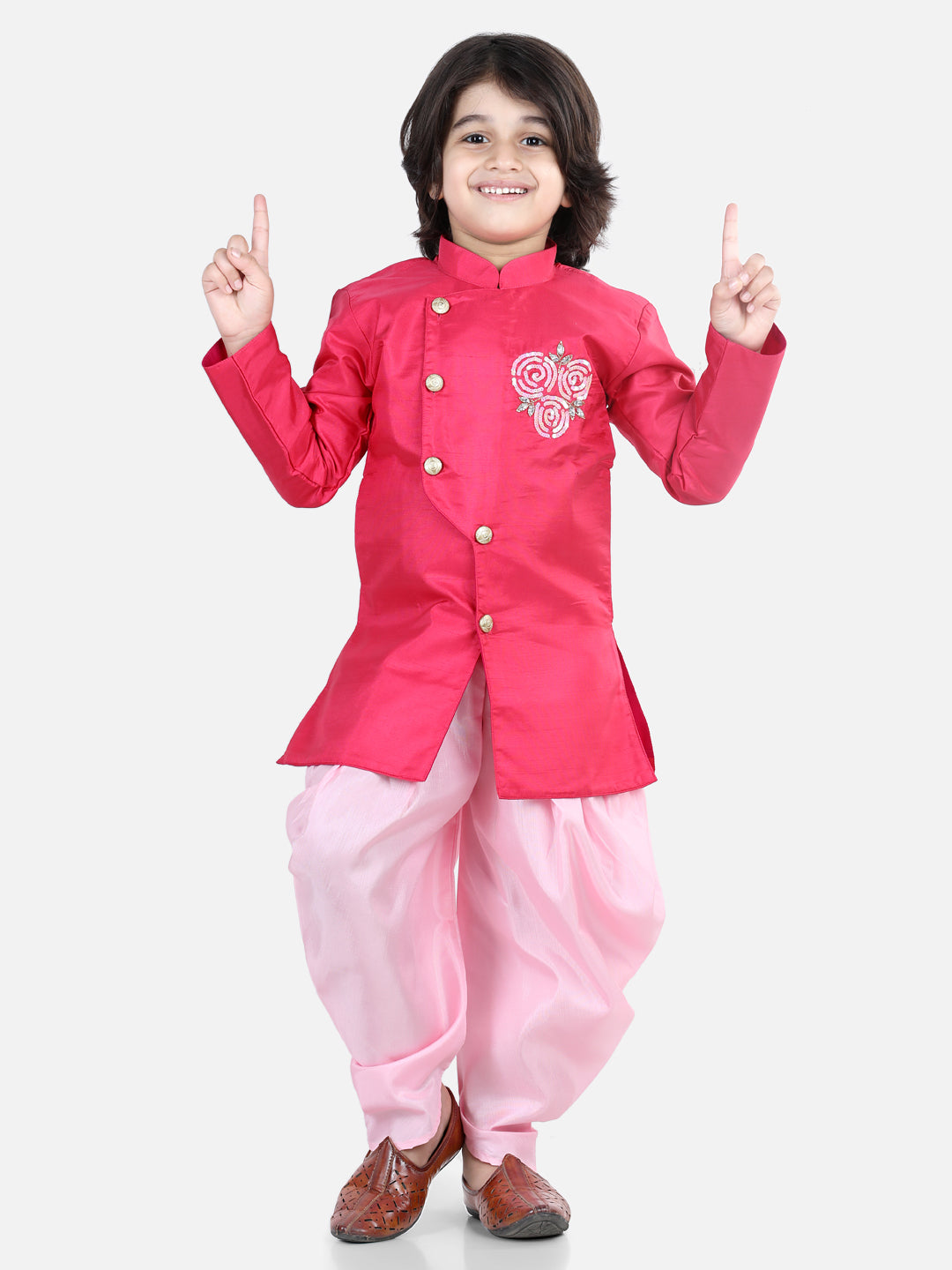 BownBee Boys Hand Embroidered Full Sleeves Kurta With Dhoti Sherwani