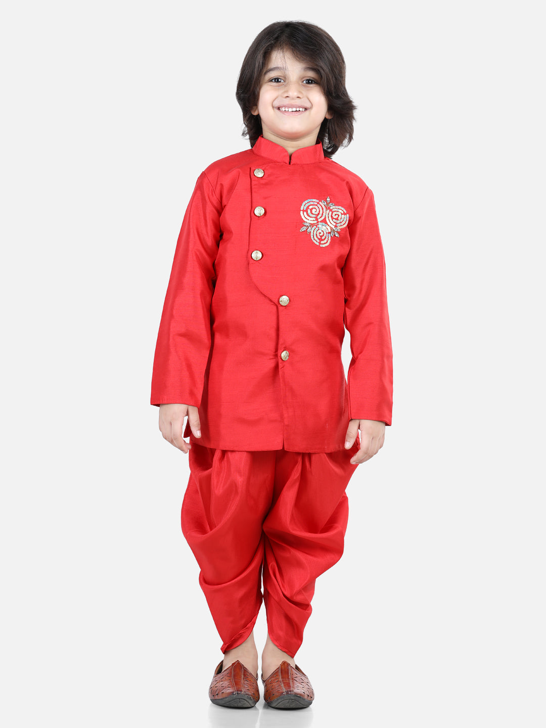 BownBee Boys Hand Embroidered Full Sleeves Kurta With Dhoti Sherwani