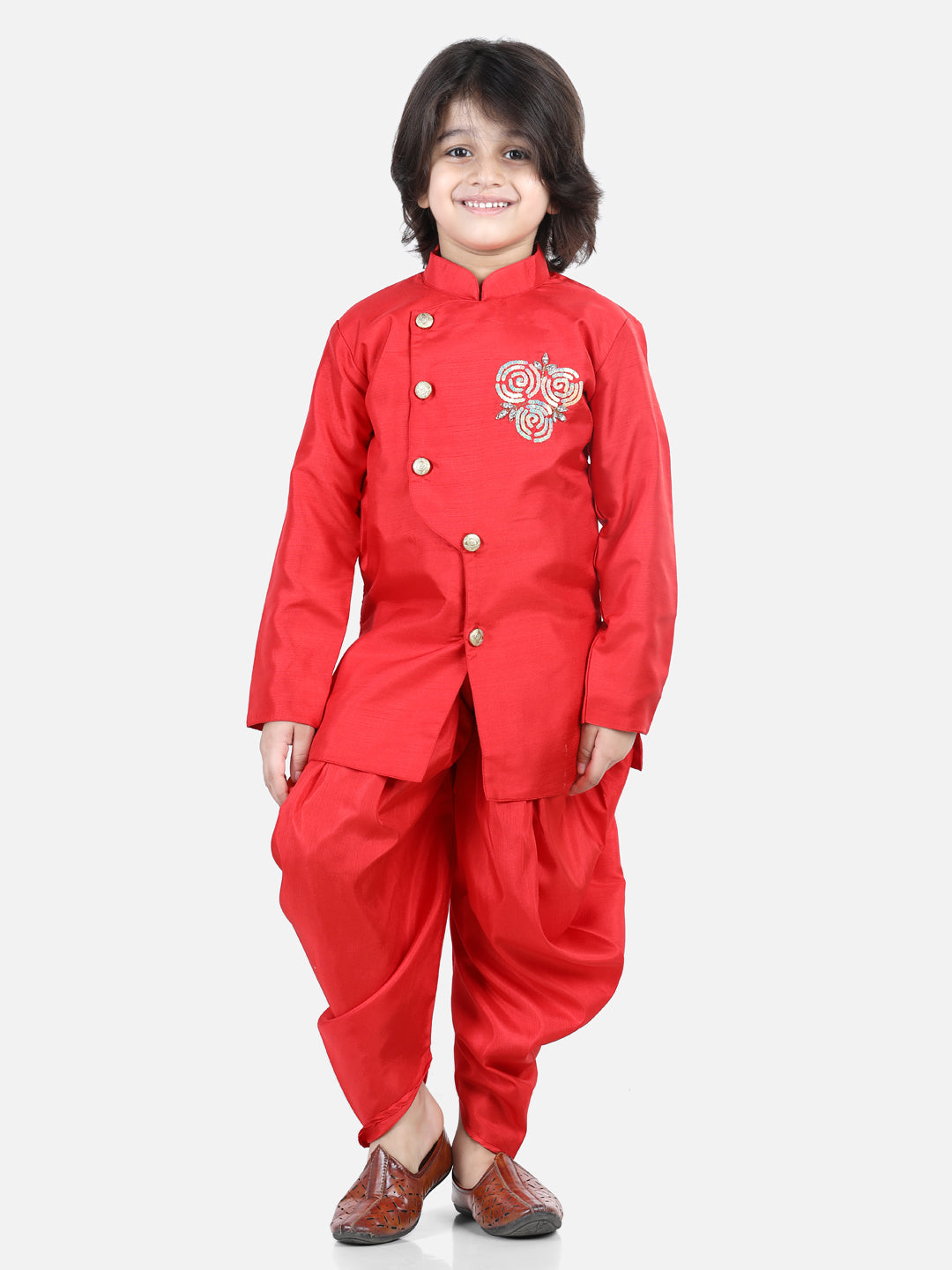 BownBee Boys Hand Embroidered Full Sleeves Kurta With Dhoti Sherwani