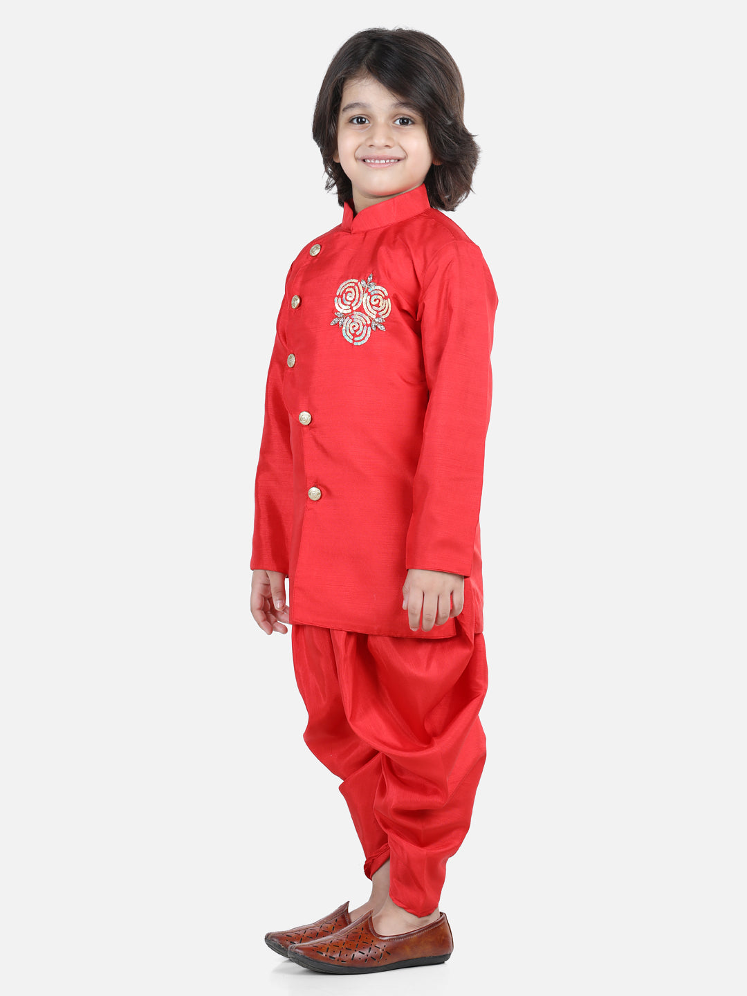 BownBee Boys Hand Embroidered Full Sleeves Kurta With Dhoti Sherwani