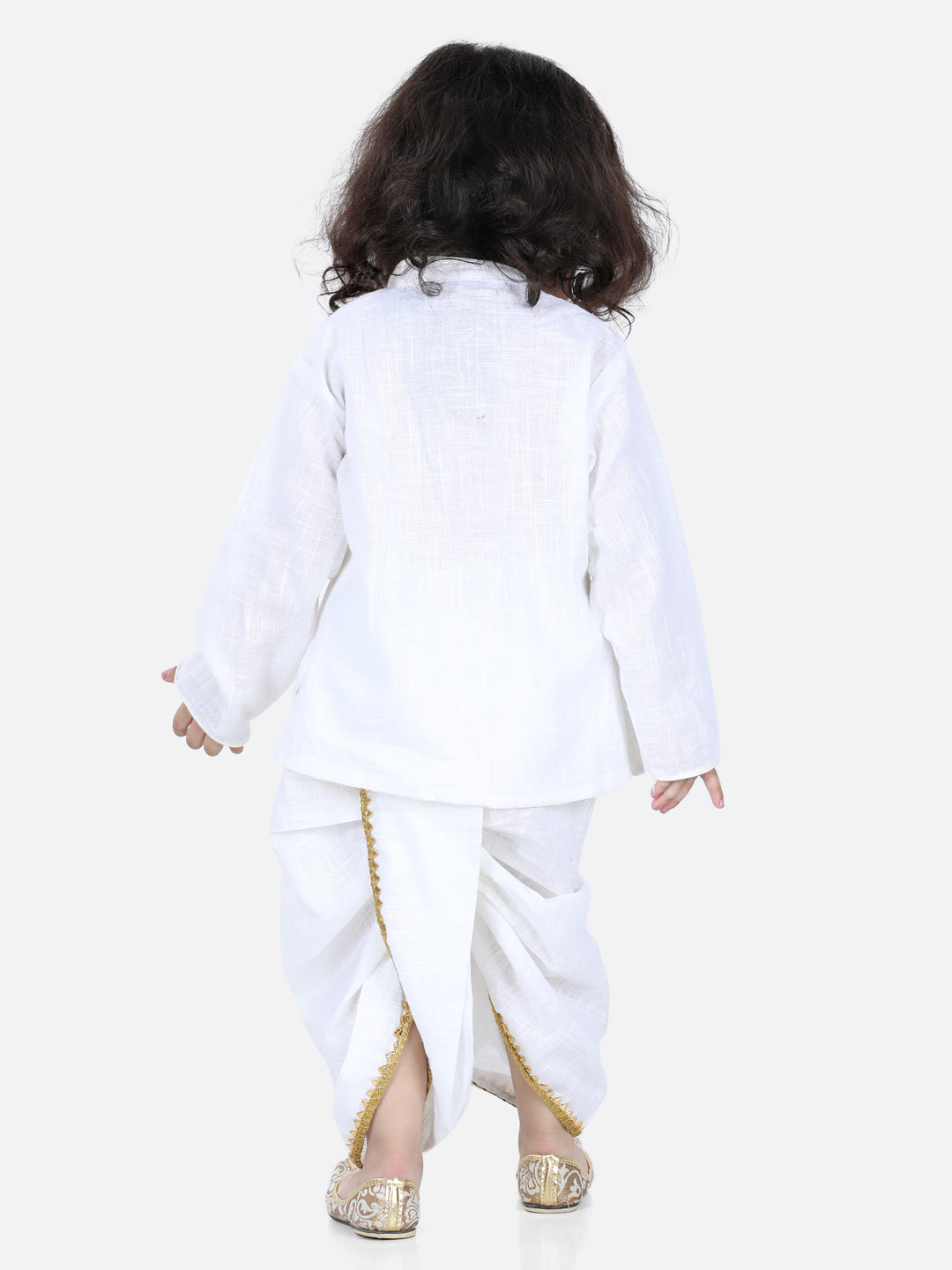 BownBee Boys Cotton Full Sleeves Kurta With Front Tie Up And Golden Laced Up Kurta Dhoti Sets