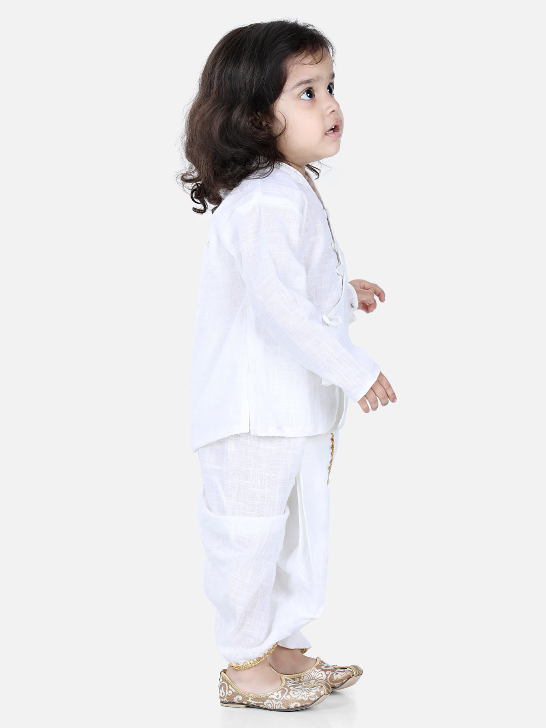 BownBee Boys Cotton Full Sleeves Kurta With Front Tie Up And Golden Laced Up Kurta Dhoti Sets