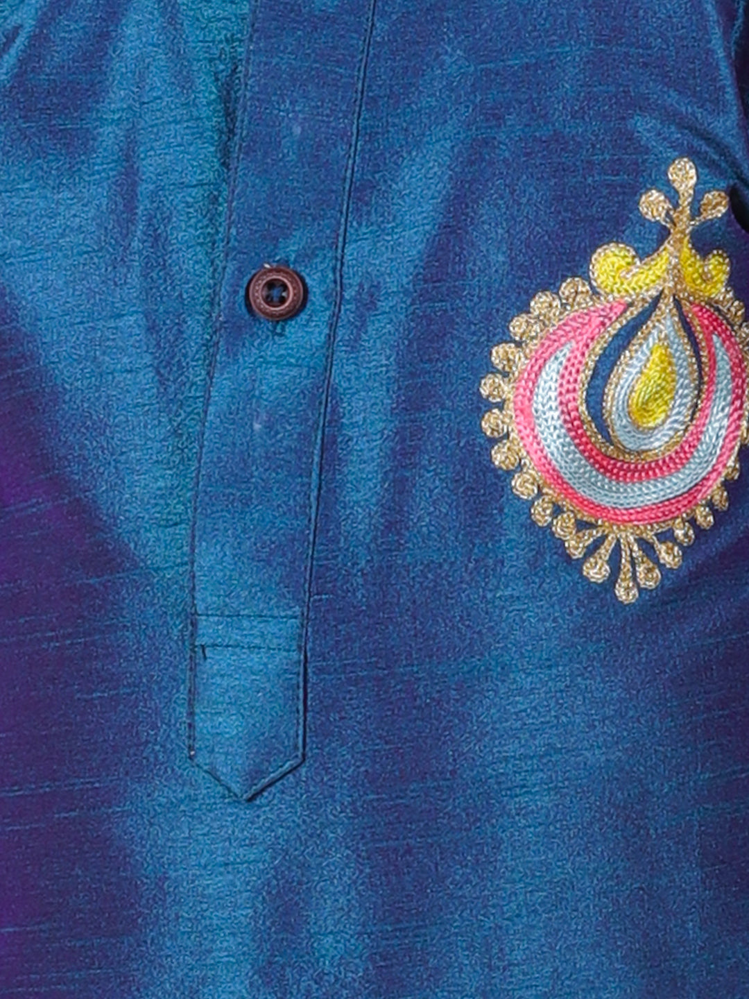 BownBee Boys Hand Embroidered Silk Dhoti Kurta - Blue