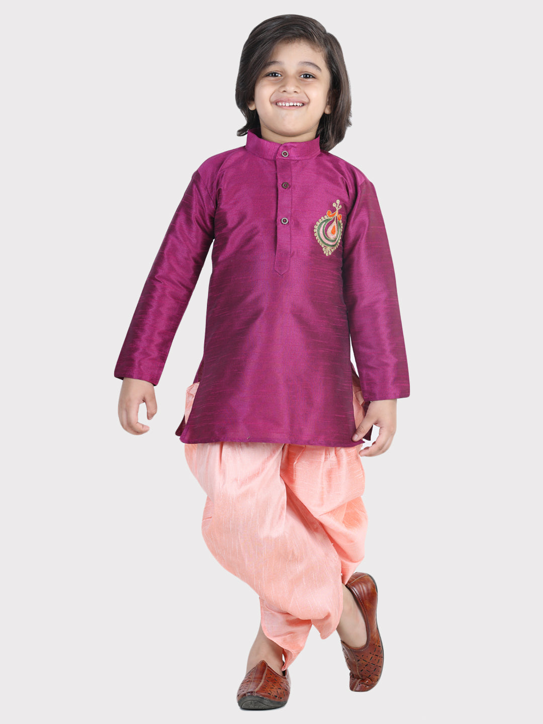 BownBee Sibling Hand Embroidered Dhoti Kurta and Silk Indo Western Dhoti Purple