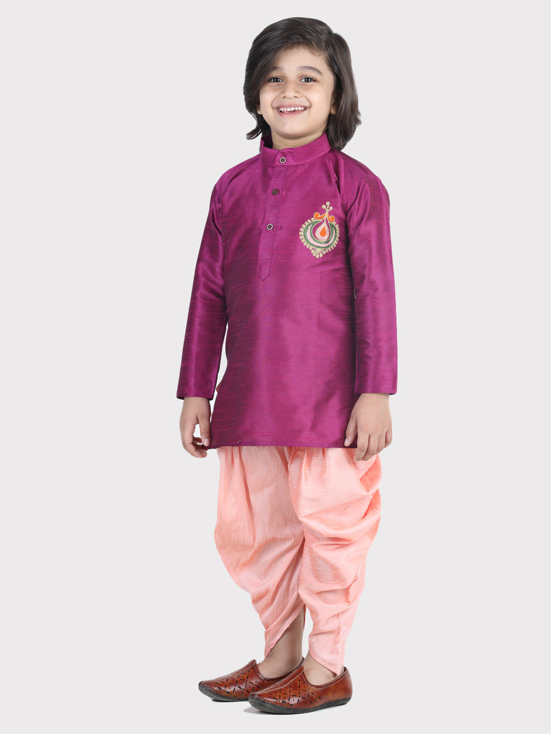 BownBee Sibling Hand Embroidered Dhoti Kurta and Silk Indo Western Dhoti Purple