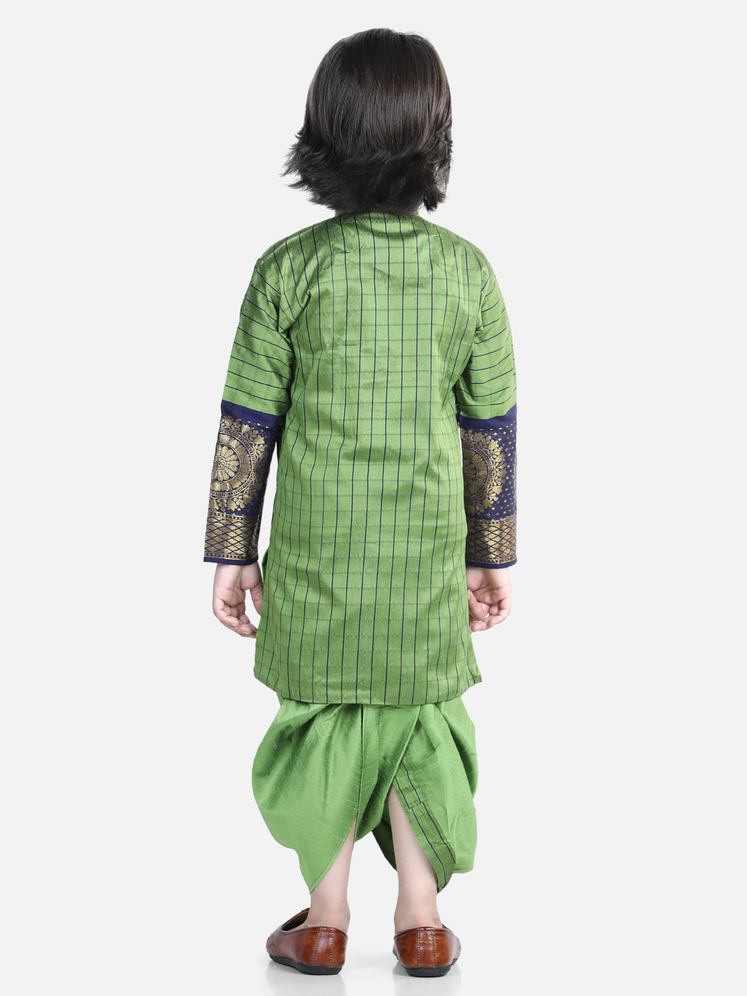 BownBee Full Sleeves Checked Heavy Silk Hem Detailed Kurta With Dhoti Sets