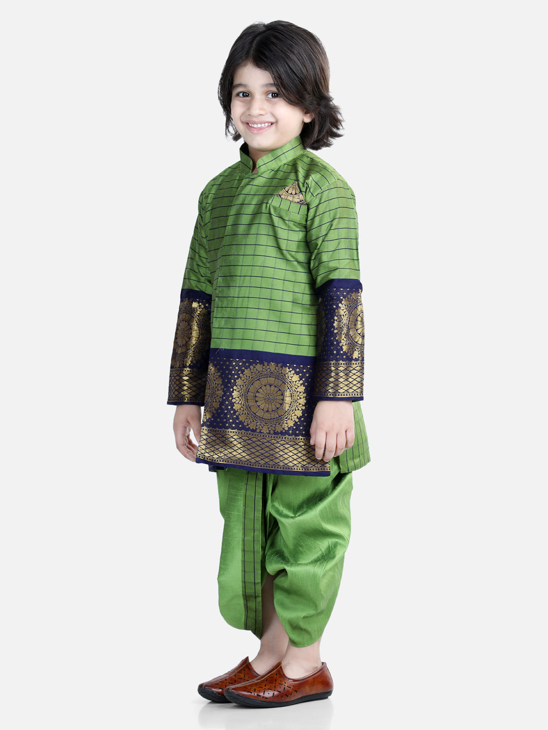 Bownee Sibling Green Sherwani Dhoti Half Sleeve Indian Party Wear Dresses Green