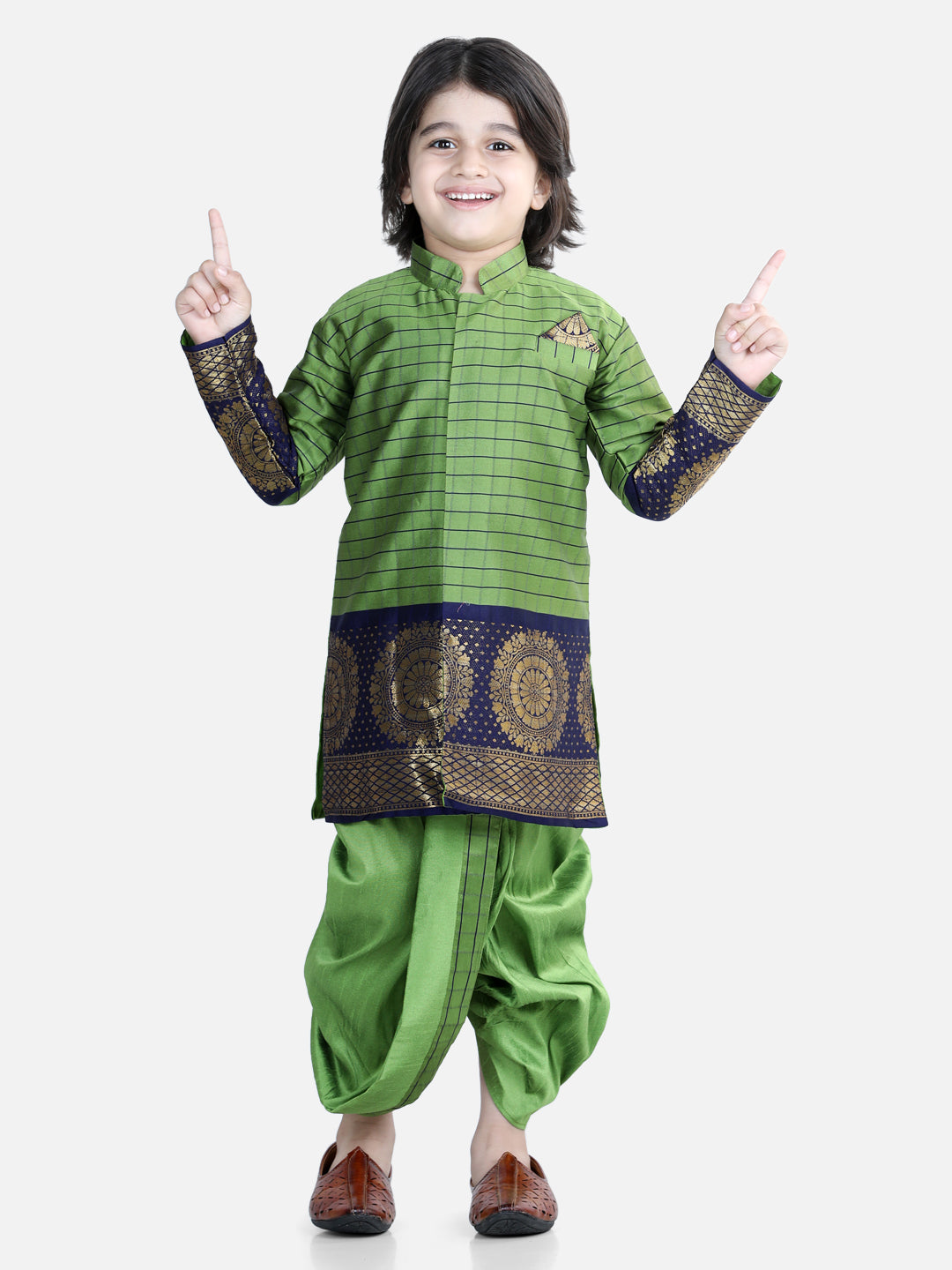 Bownee Sibling Green Sherwani Dhoti Half Sleeve Indian Party Wear Dresses Green