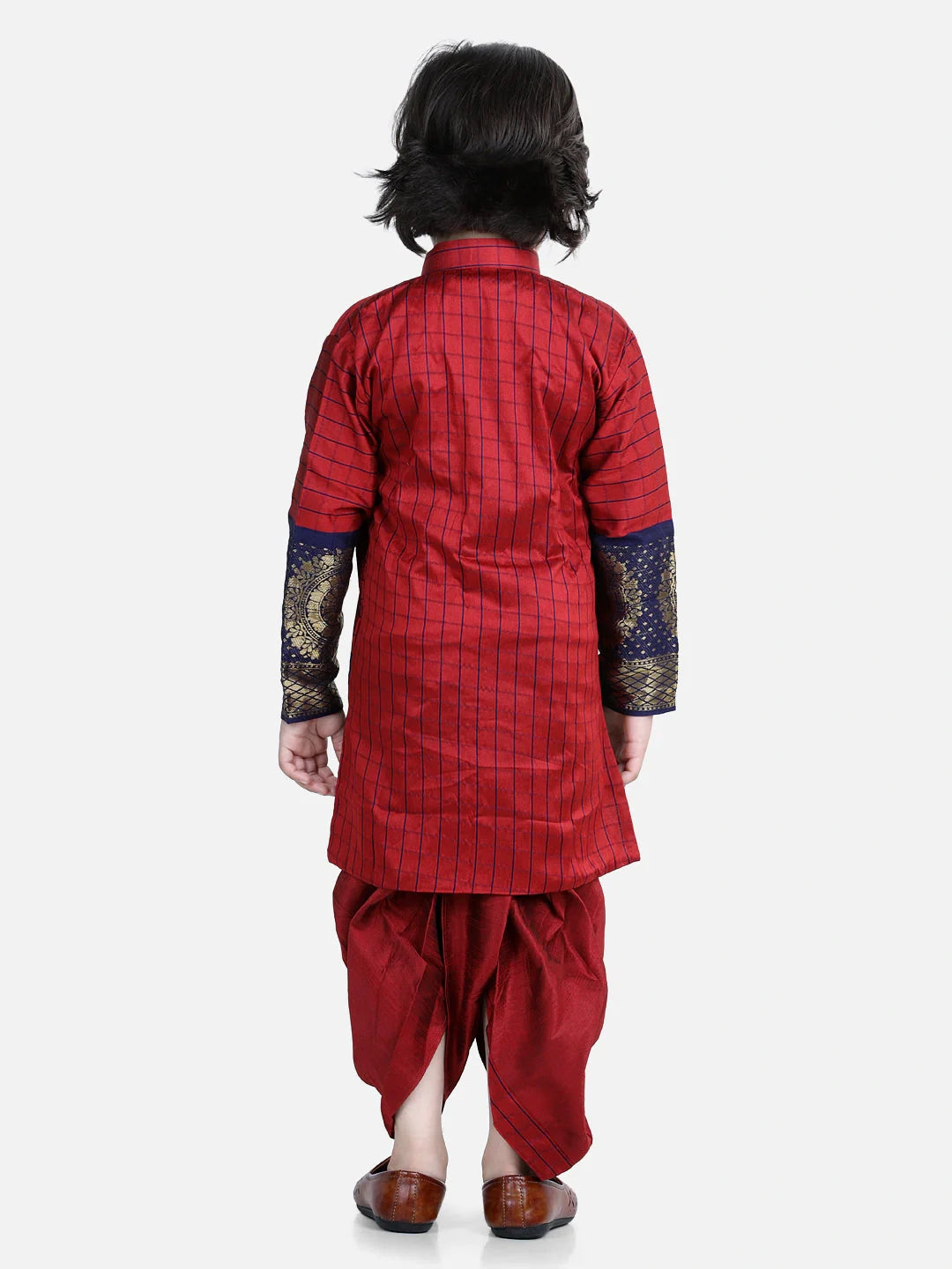BownBee Full Sleeves Checked Heavy Silk Hem Detailed Kurta With Dhoti Sets